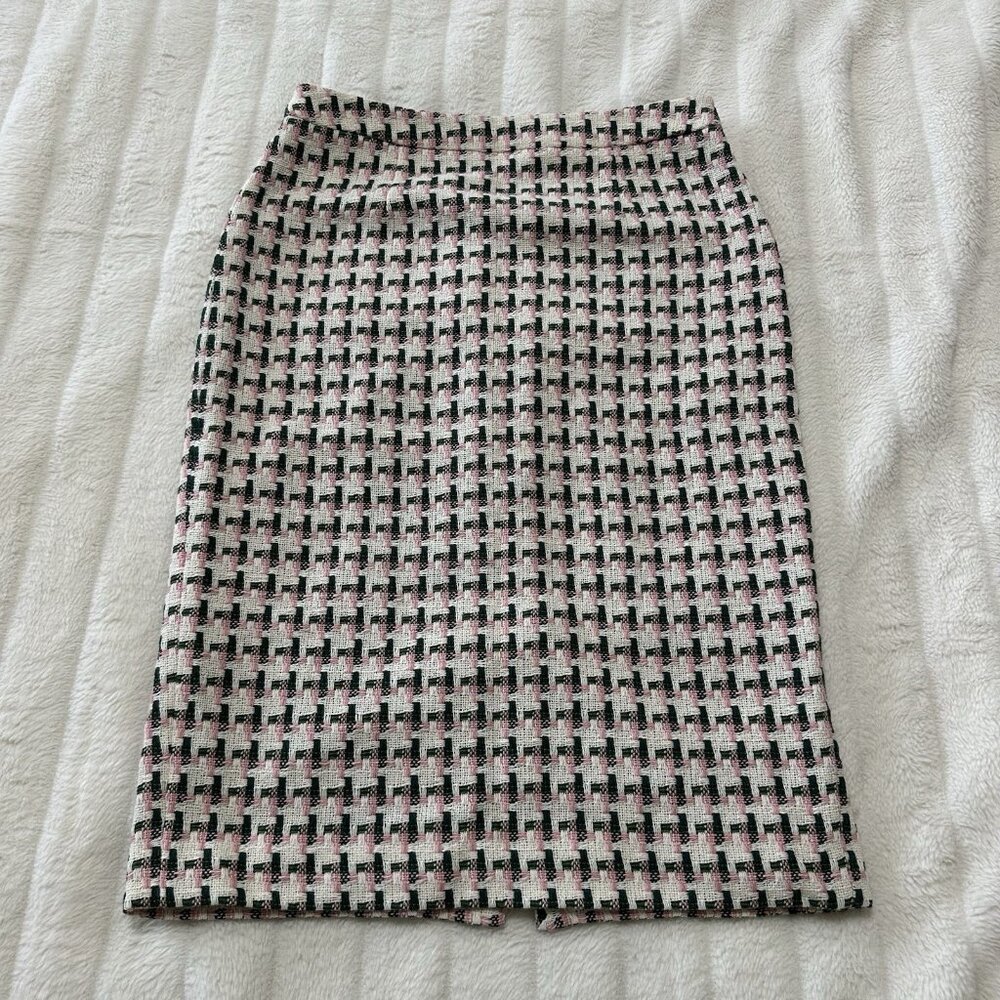 Boden Ivory/Pink/Green Windmill Tweed Clara Lined Pencil Skirt Womens 4R